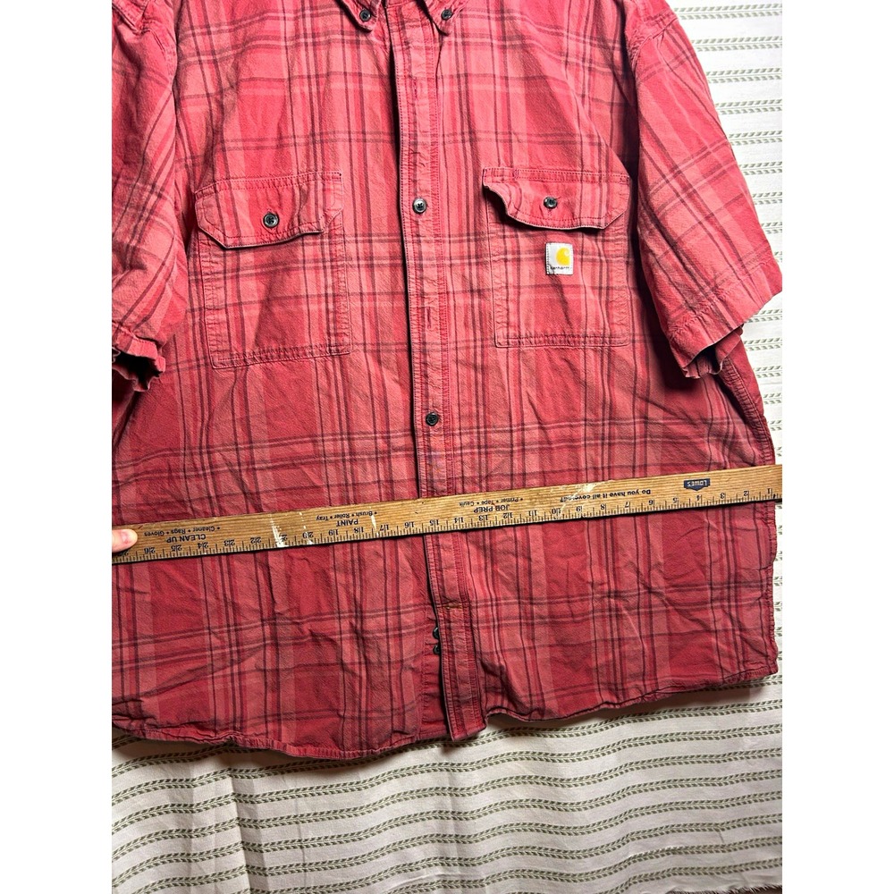 Carhartt Red Plaid Cotton Woven Button-Down Shirt Pockets Men's 2XL SS